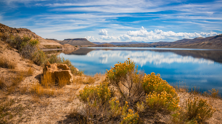 Lake and peaks in Blue Mesa Reservoir, Colorado.