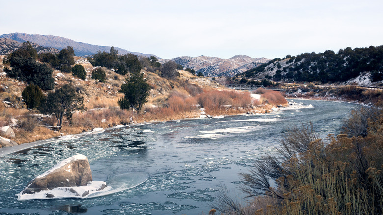 The shallow section of the Arkansas River in the Rocky Mountains, Colorado