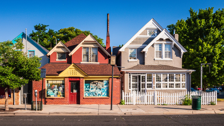 Historic home and business on the street in Five Points, Denver