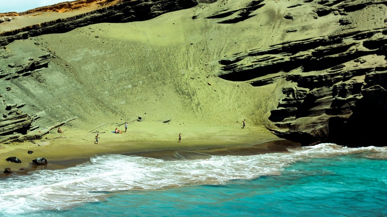 The sea green sands dunes of  Papakōlea Beach