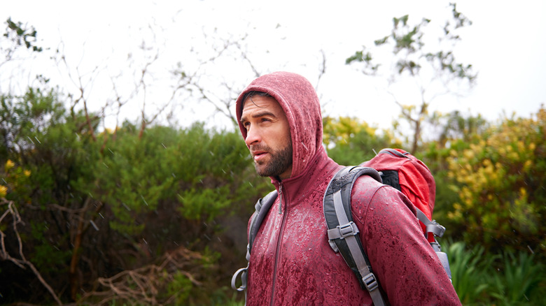 Traveler dressed properly for the rain