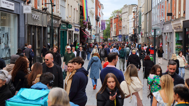 People shopping on Dublin's famous Grafton Street