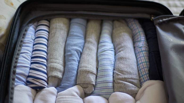 Clothing packed in luggage