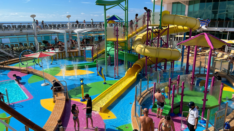 Busy waterslide on a ship