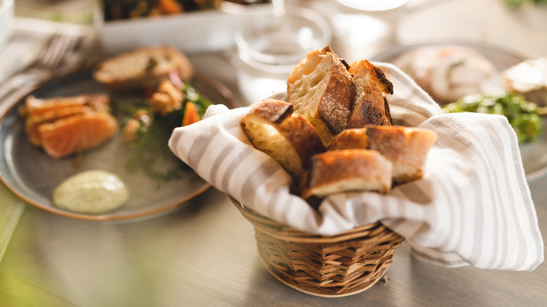 Basket of bread on a table at a restaurant