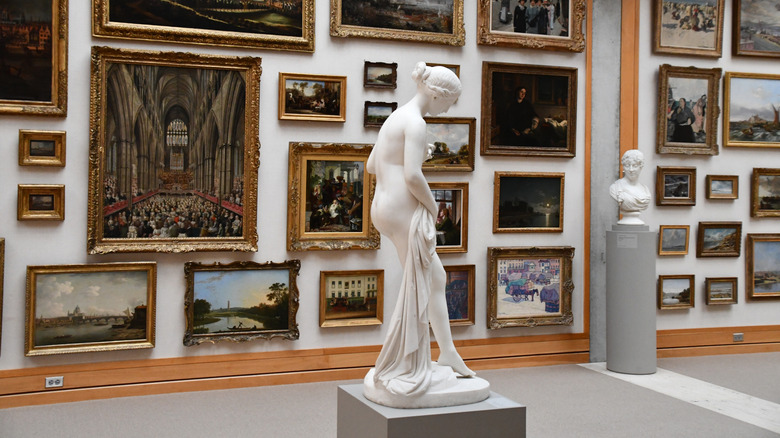 Statues and paintings on display in art museum