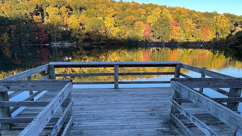 A wooden dock on Squantz Pond