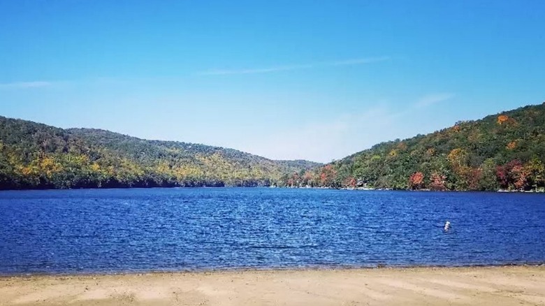 The sandy beach at Squantz Pond State Park