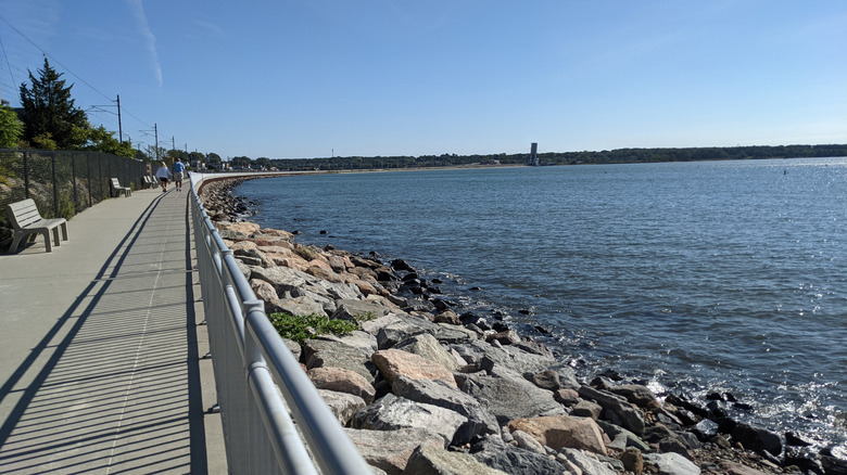 The Niantic Bay Boardwalk is connected to Hole in the Wall Beach