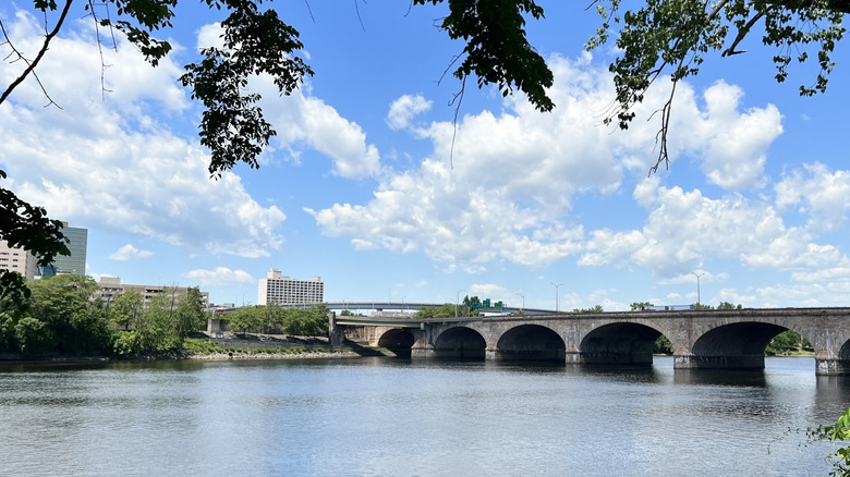 View of Hartford and the Connecticut River from Great River Park in East Hartford, Connecticut