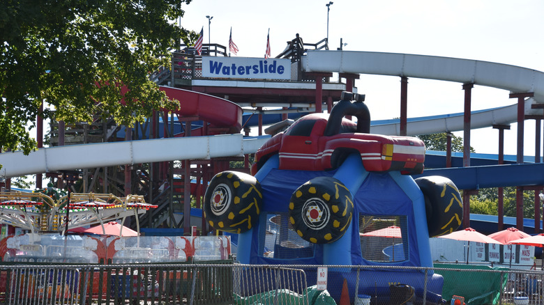 Waterslide and amusement park rides at Ocean Beach Park, New London, Connecticut