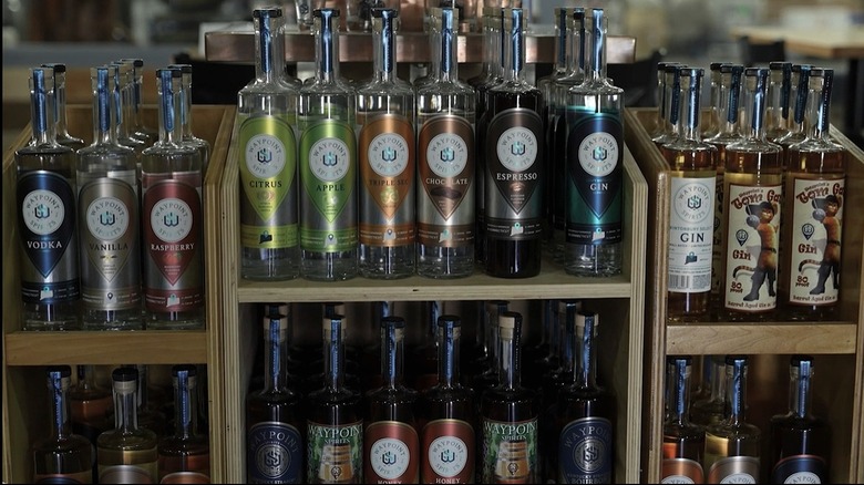 Waypoint Spirits gin, vodka, and whiskey bottles