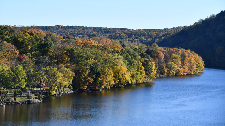 A fall sunset over Candlewood Lake, CT