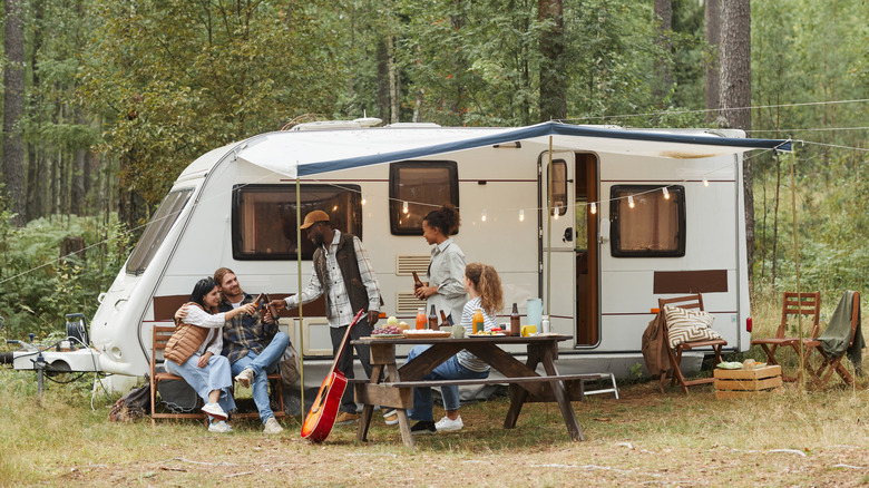 People camping in an RV