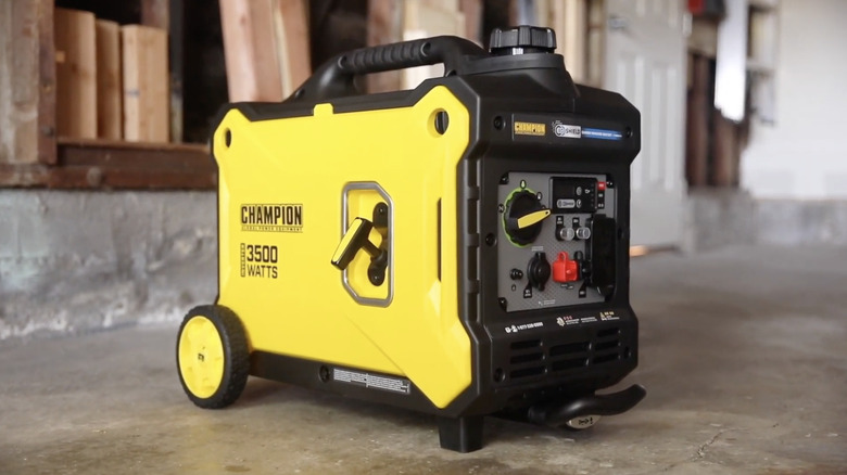 A Champion generator in a garage