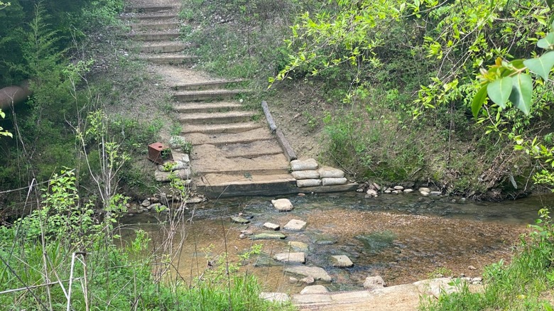 A river crossing and dirt trail at Coppell Nature Park