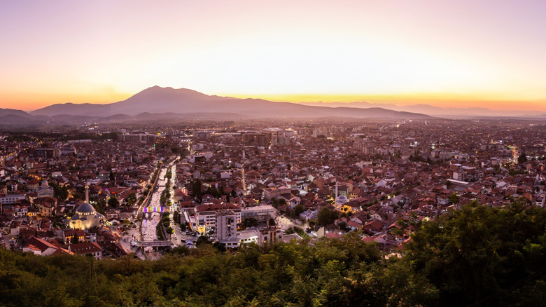 Prizren sunset from the cliffside fortress in Kosovo