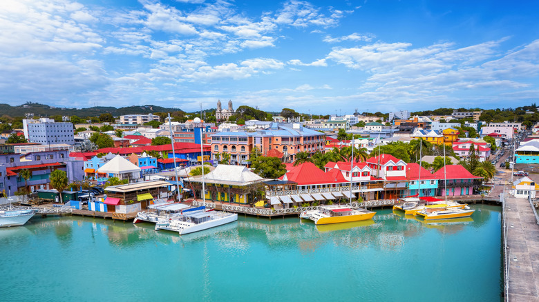 Aerial view of harbor in Antigua and Barbuda
