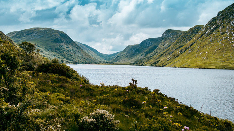 Glenveagh national park lake, lough and Derryveagh mountains in Donegal