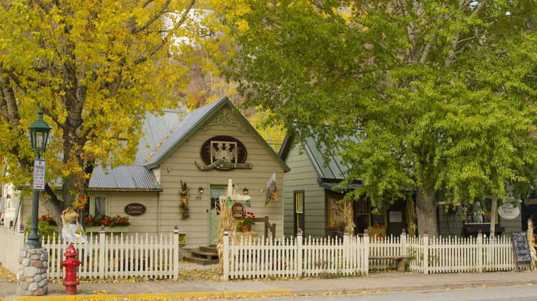 Historic cottages peek out from behind fall foliage in Minturn