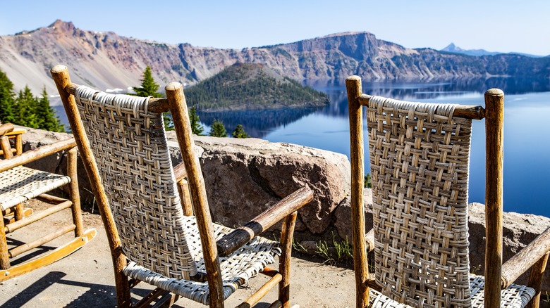 Rocking chairs at Crater Lake Lodge