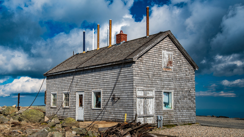 A chained building on top of Mount Washington, New Hampshire