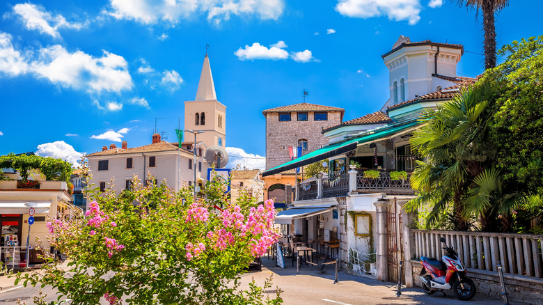 Colorful architecture, Lovran street, Opatija, Croatia