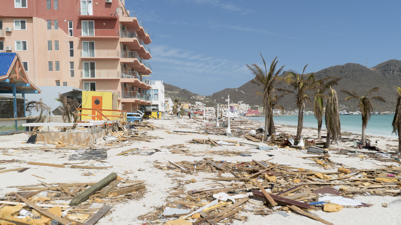 Debris on the beach following Hurricane Irma