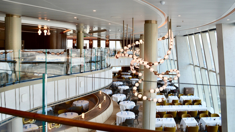 Empty dining room aboard and cruise ship