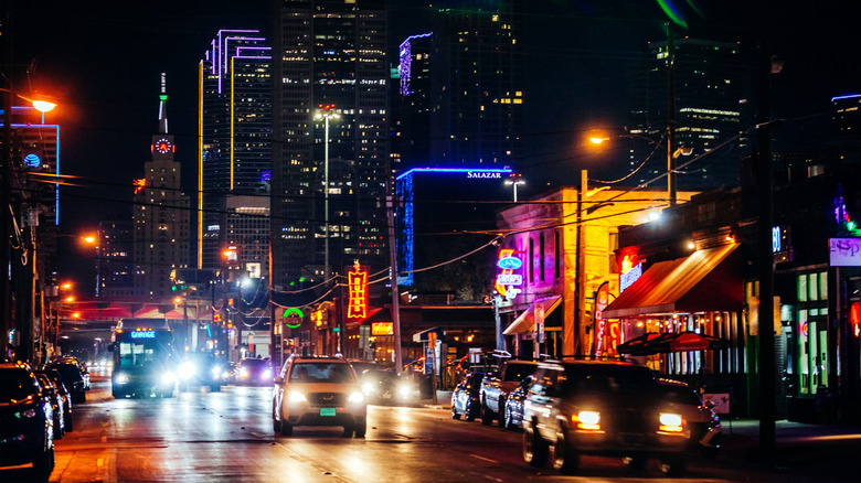 Deep Ellum lit up at night
