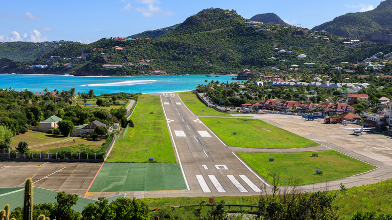 Picturesque runway at Gustaf III Airport in St. Barts