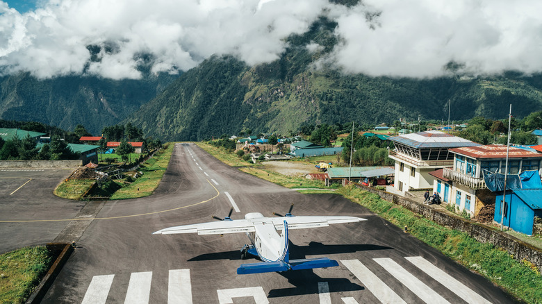 Dangerous runway of Lukla Airport in Nepal