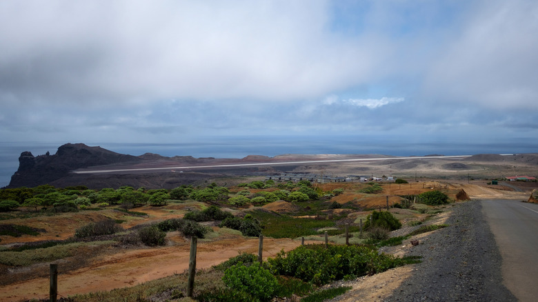 A view of the remote landscape around St. Helena Airport