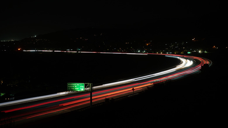 a night exposure shot of traffic on the I-210 in Los Angeles