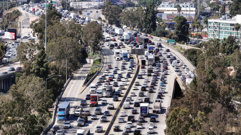 a long traffic jam on the I-5 in Los Angeles