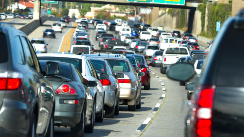 Cars stuck in a traffic jam on the I-5 near Mission Viejo