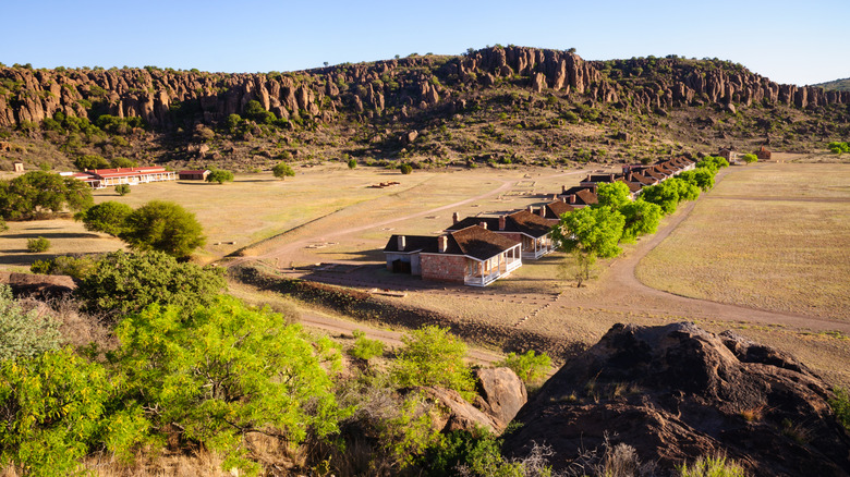 Fort Davis sits below a rugged mountain ridge