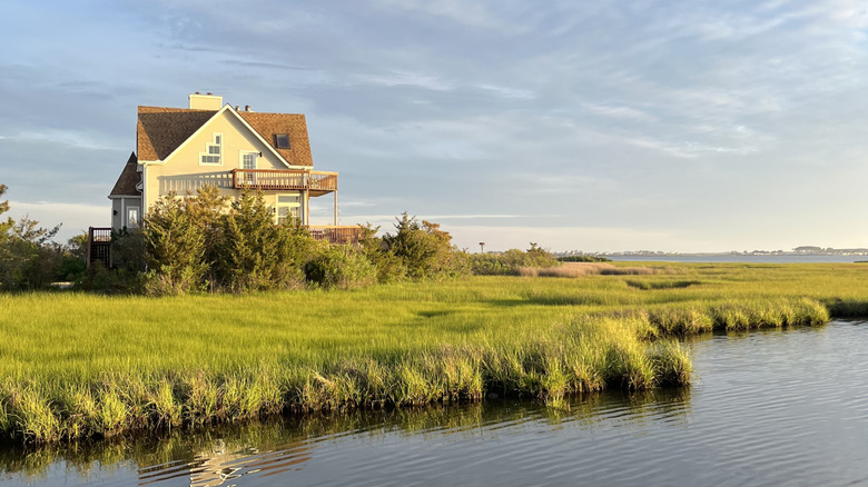 Yellow house on the marshy shores of Fenwick Island, Delaware