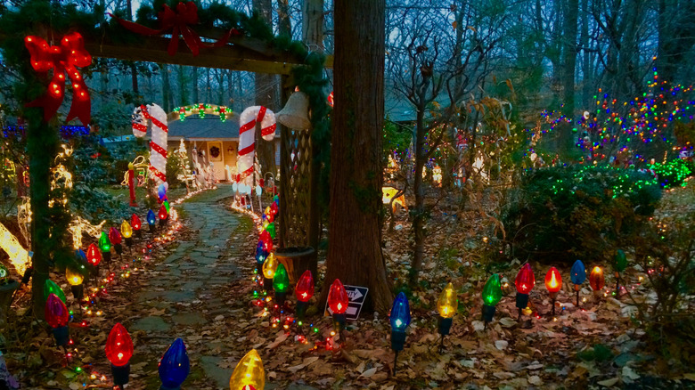 Holiday lights display in front of a home in Arden, Delaware.