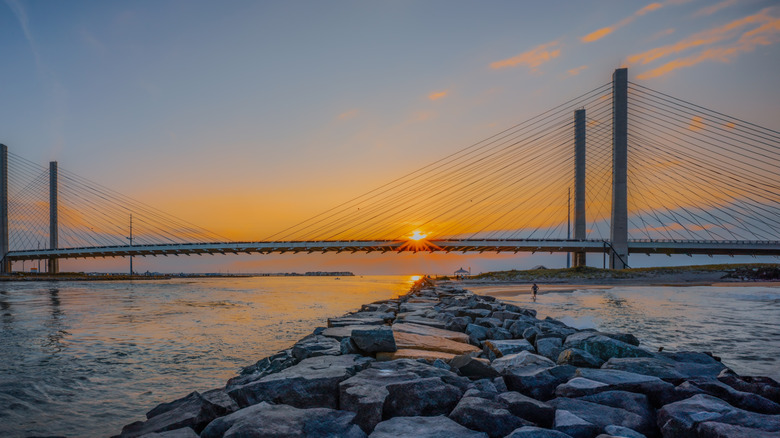Sunset over the Indian River Bridge in the Delaware Seashore State Park