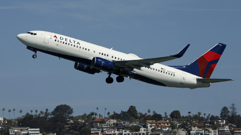 A Delta plane flying in the air