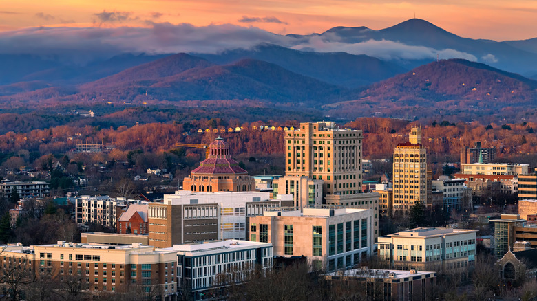 Asheville, North Carolina, with the Blue Ridge Mountains on the horizon