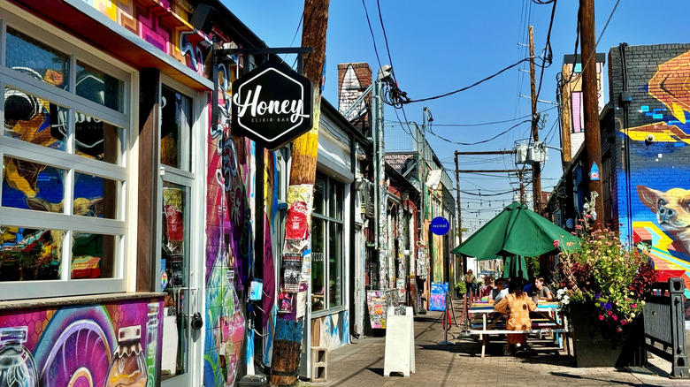 Murals on storefronts in Denver's RiNo neighborhood