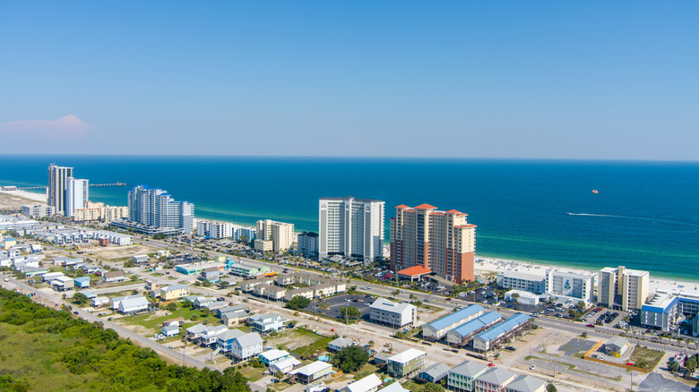 Aerial view of the beach at Gulf Shores, Alabama.