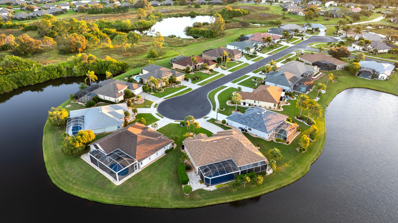 Upscale suburban houses outside of Sarasota, Florida.