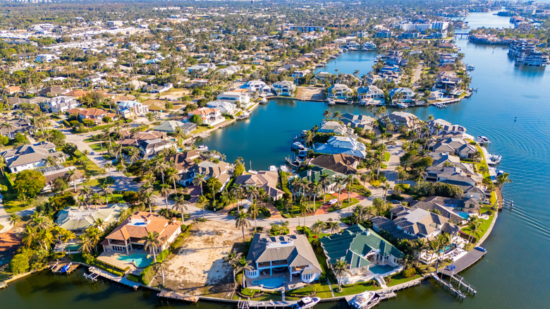 Real estate and streets on the bay of the gulf in Naples, Florida