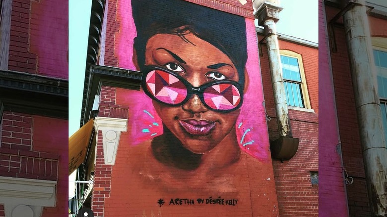 The mural of Aretha Franklin in Detroit