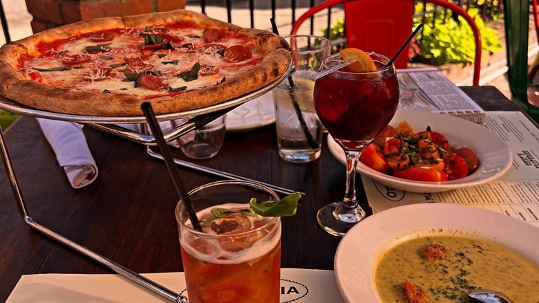 Pizza, salad, and soup from Ottava Via in Detroit