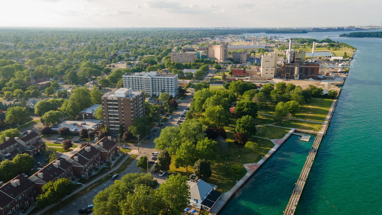 Downtown streets in Wyandotte, Michigan, overlooking the Detroit River