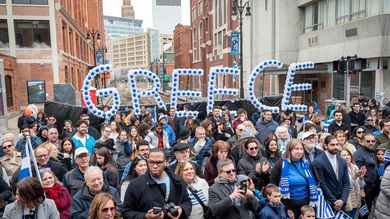 Greek Independence Day parade in Greektown, Detroit.
